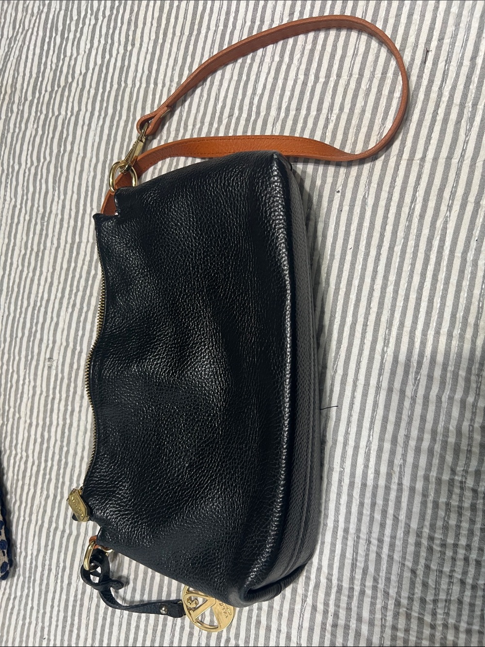 Valentino Black Leather Crossbody with Brown Strap